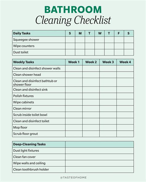 Bathroom Cleaning Checklist Printable